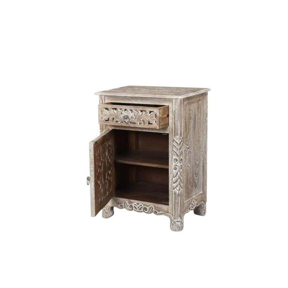 Gray Solid Wood Distressed One Drawer Nightstand - 30-inch