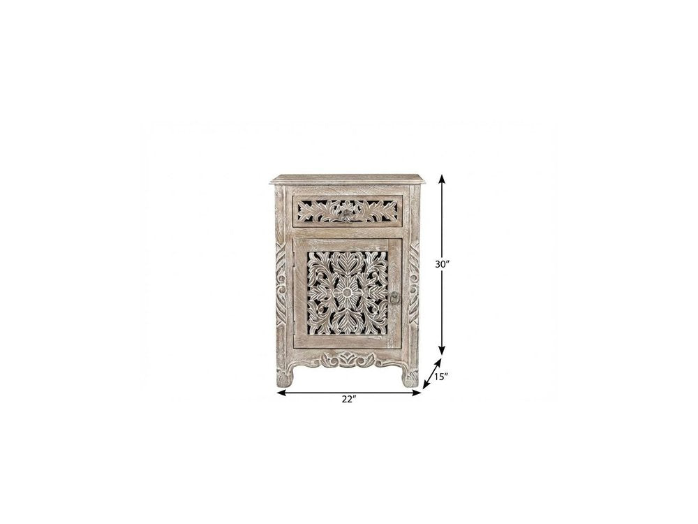 Gray Solid Wood Distressed One Drawer Nightstand - 30-inch