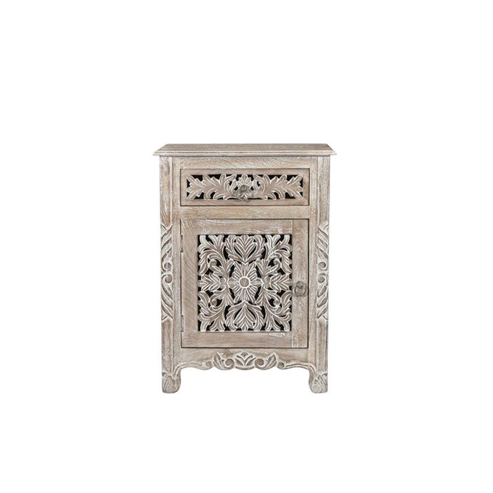 Gray Solid Wood Distressed One Drawer Nightstand - 30-inch
