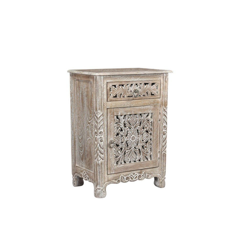 Gray Solid Wood Distressed One Drawer Nightstand - 30-inch