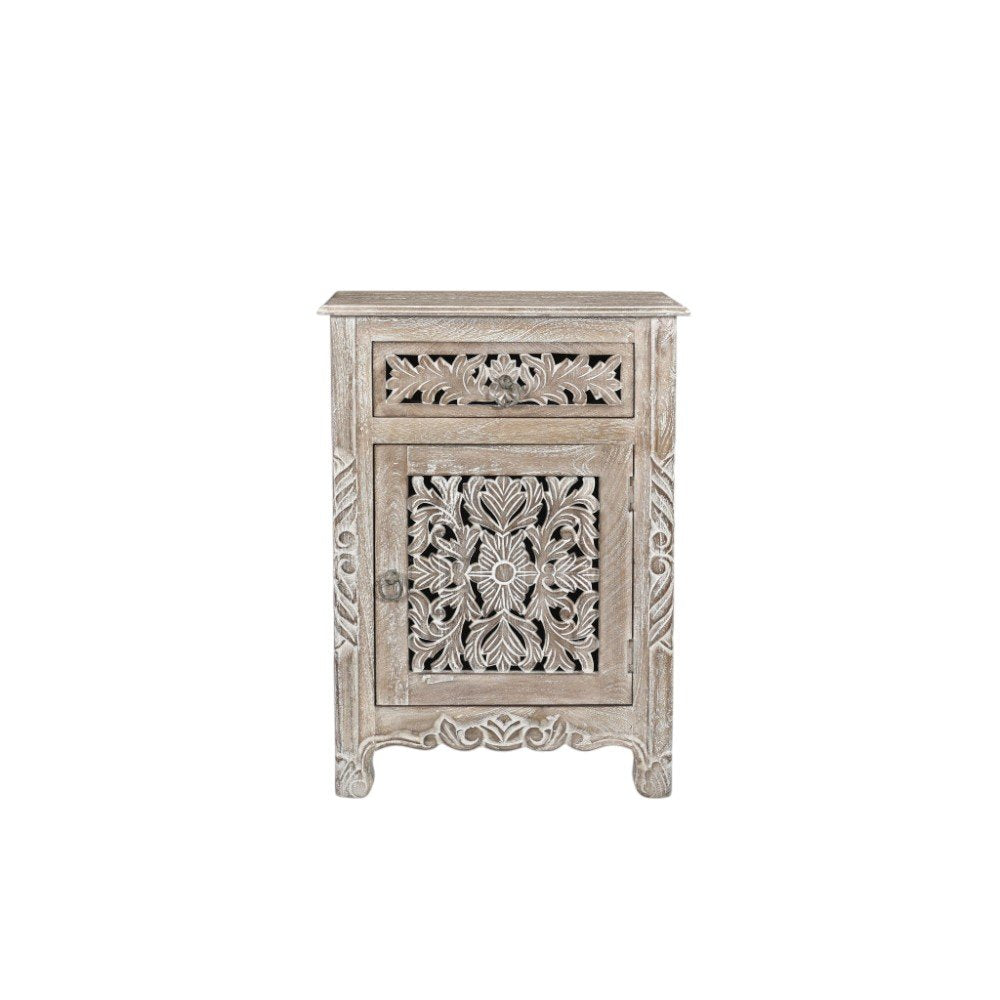 Gray Solid Wood Distressed One Drawer Nightstand - 30-inch