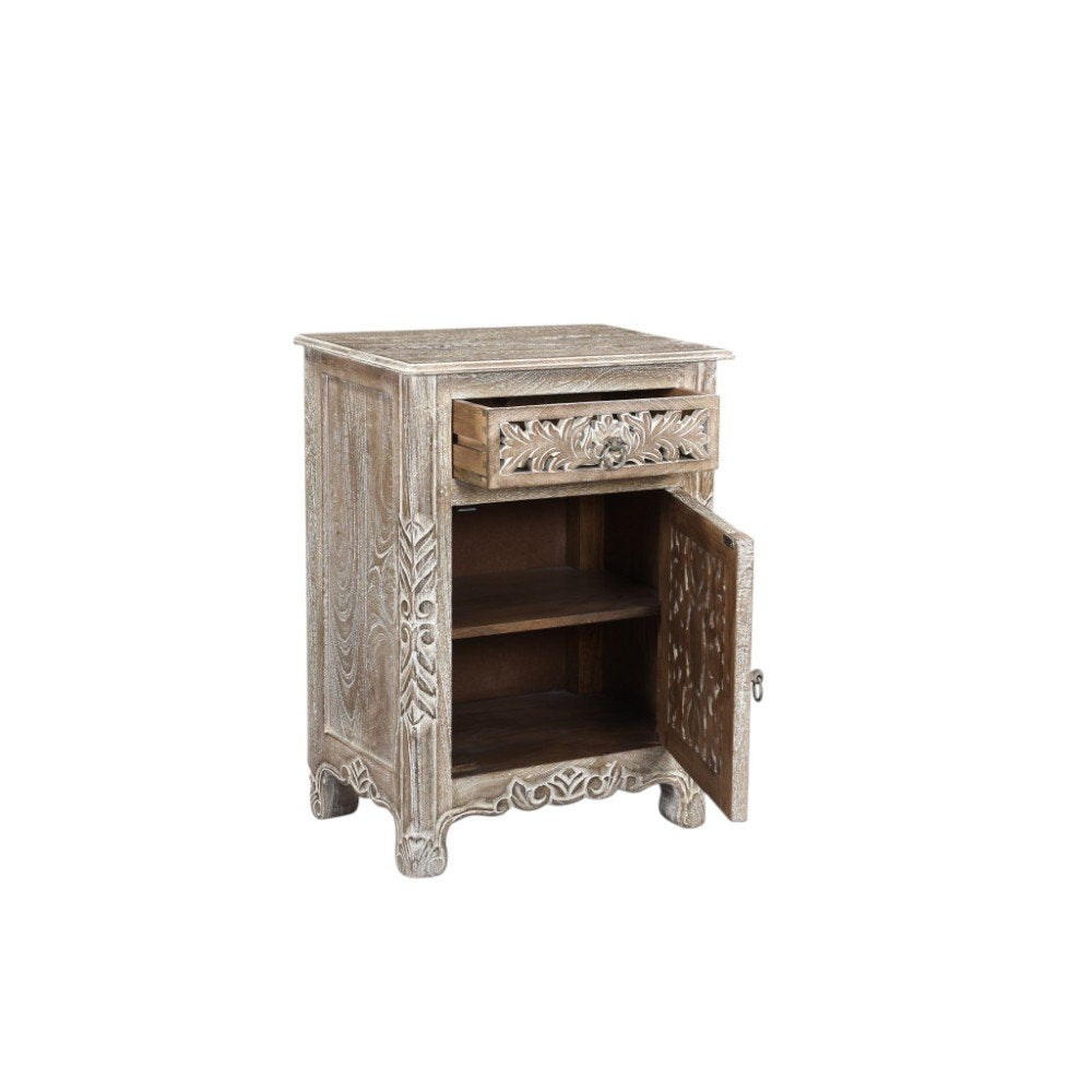 Gray Solid Wood Distressed One Drawer Nightstand - 30-inch