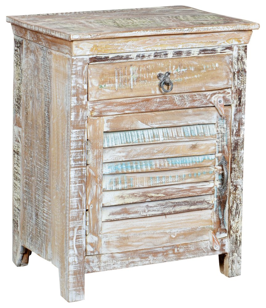 White Solid Wood Distressed One Drawer Nightstand - 30-inch