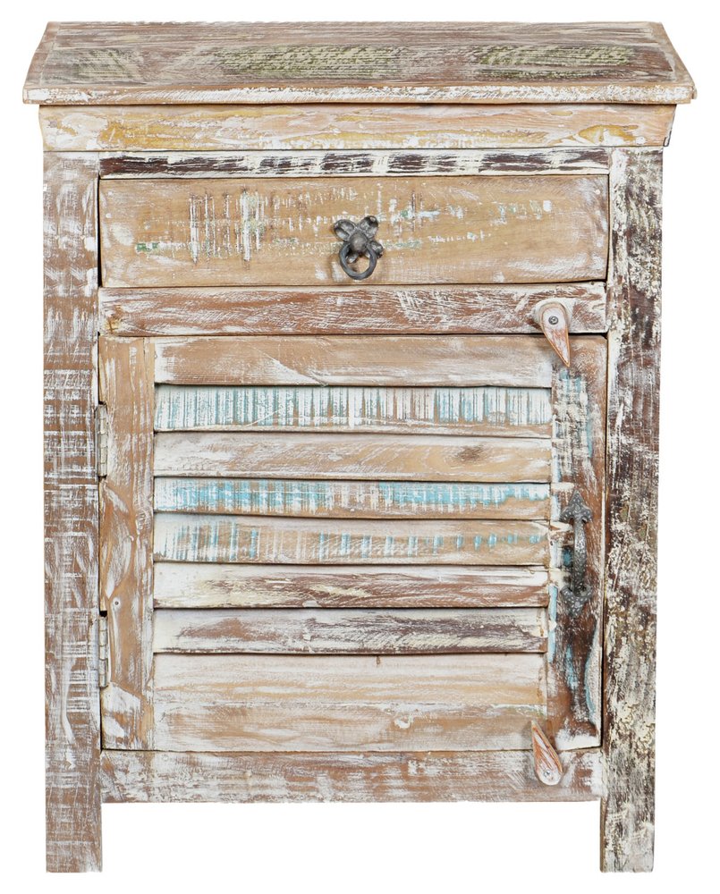 White Solid Wood Distressed One Drawer Nightstand - 30-inch