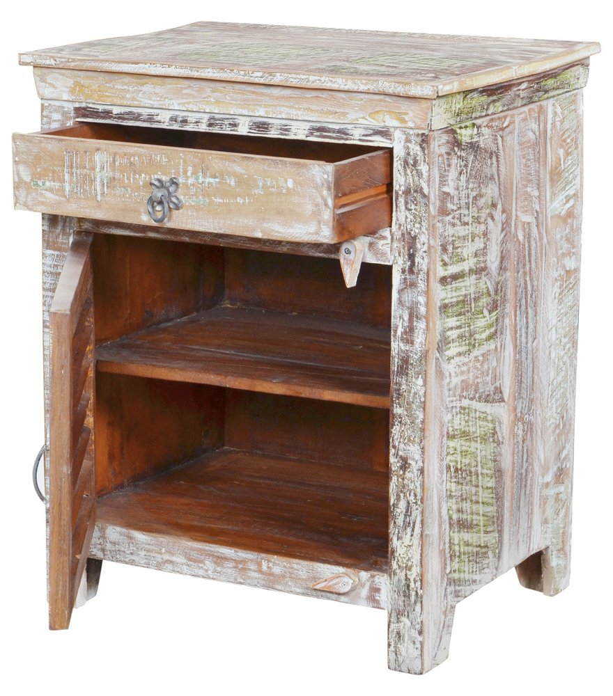 White Solid Wood Distressed One Drawer Nightstand - 30-inch