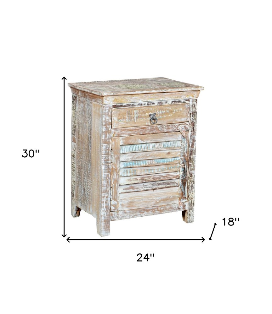 White Solid Wood Distressed One Drawer Nightstand - 30-inch