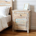 White Solid Wood Distressed One Drawer Nightstand - 30-inch