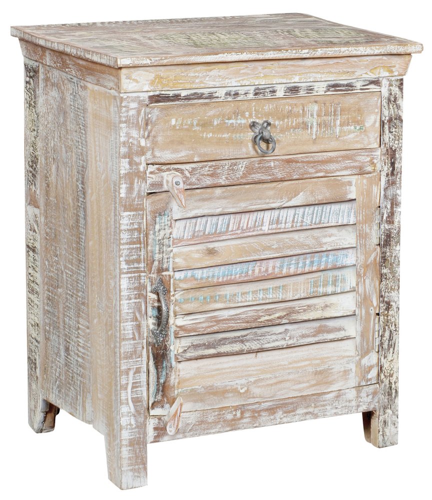 White Solid Wood Distressed One Drawer Nightstand - 30-inch