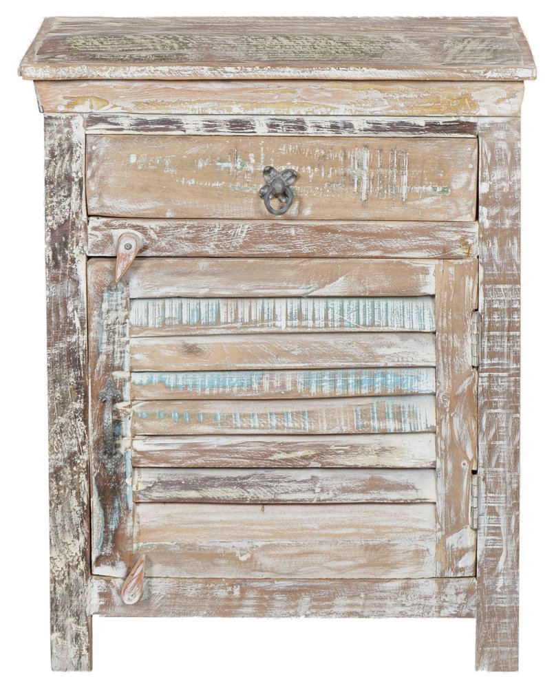 White Solid Wood Distressed One Drawer Nightstand - 30-inch