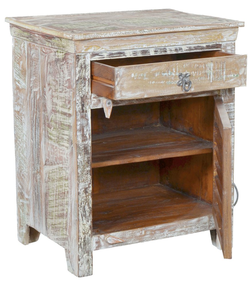 White Solid Wood Distressed One Drawer Nightstand - 30-inch