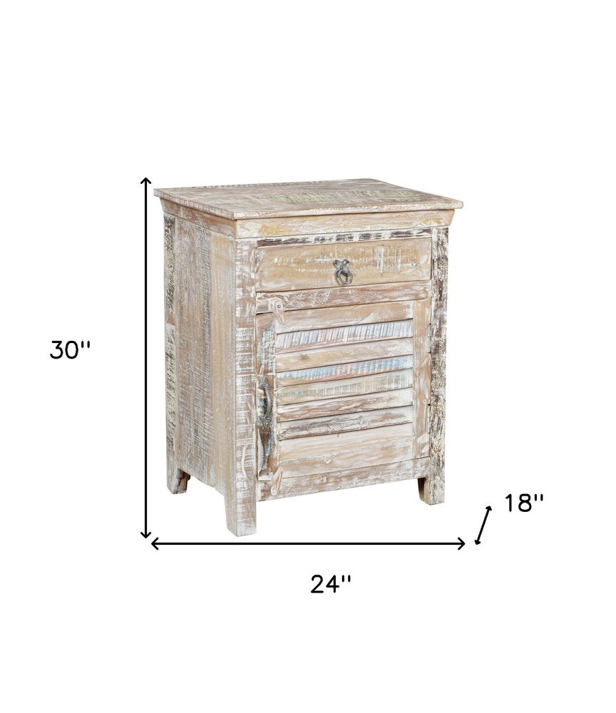 White Solid Wood Distressed One Drawer Nightstand - 30-inch