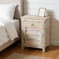 White Solid Wood Distressed One Drawer Nightstand - 30-inch