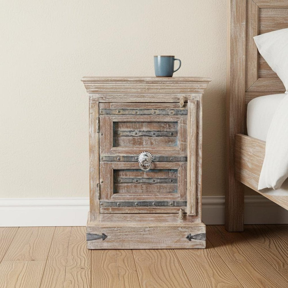 White Solid Wood Distressed Nightstand - 36-inch