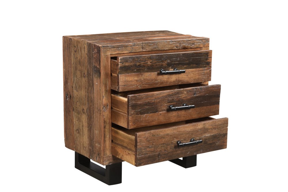 Dark Brown Solid Wood Distressed Three Drawer Nightstand - 30-inch