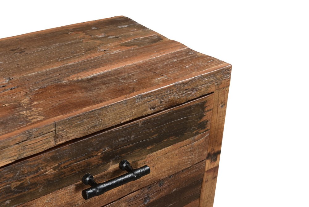 Dark Brown Solid Wood Distressed Three Drawer Nightstand - 30-inch