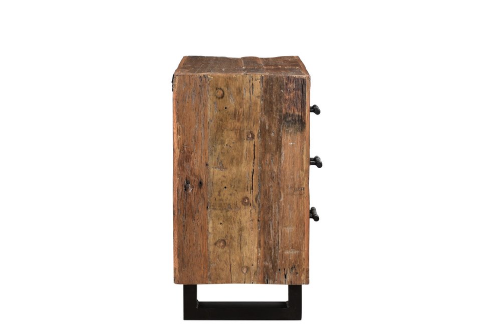 Dark Brown Solid Wood Distressed Three Drawer Nightstand - 30-inch