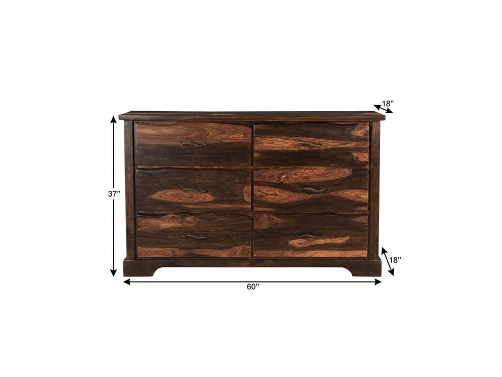 Dark Brown Solid Wood Six Drawer Dresser - 60-inch