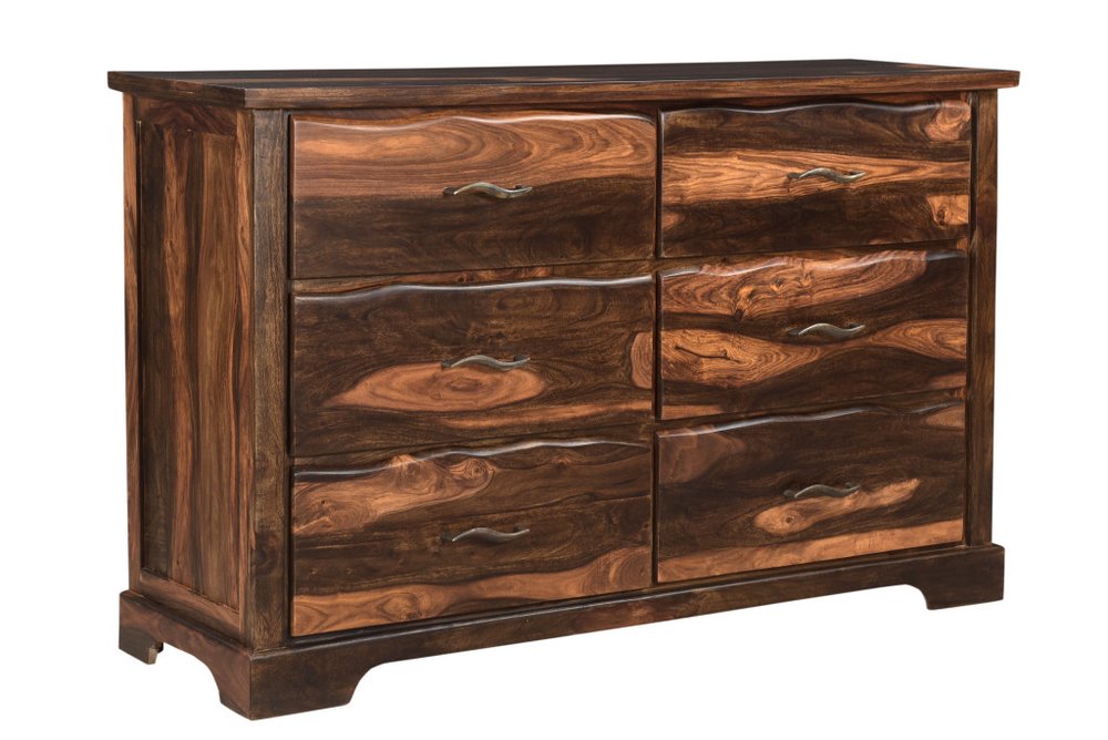 Dark Brown Solid Wood Six Drawer Dresser - 60-inch