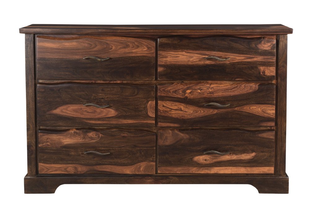 Dark Brown Solid Wood Six Drawer Dresser - 60-inch