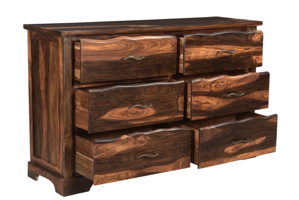 Dark Brown Solid Wood Six Drawer Dresser - 60-inch