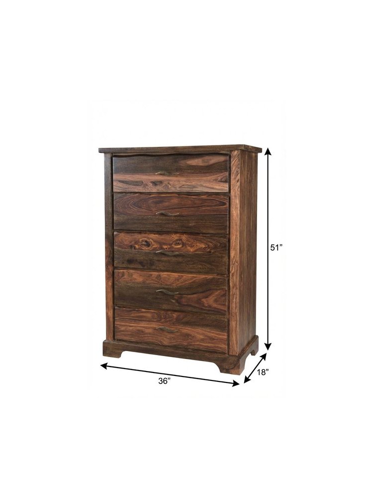 Dark Brown Solid Wood Five Drawer Chest - 36-inch