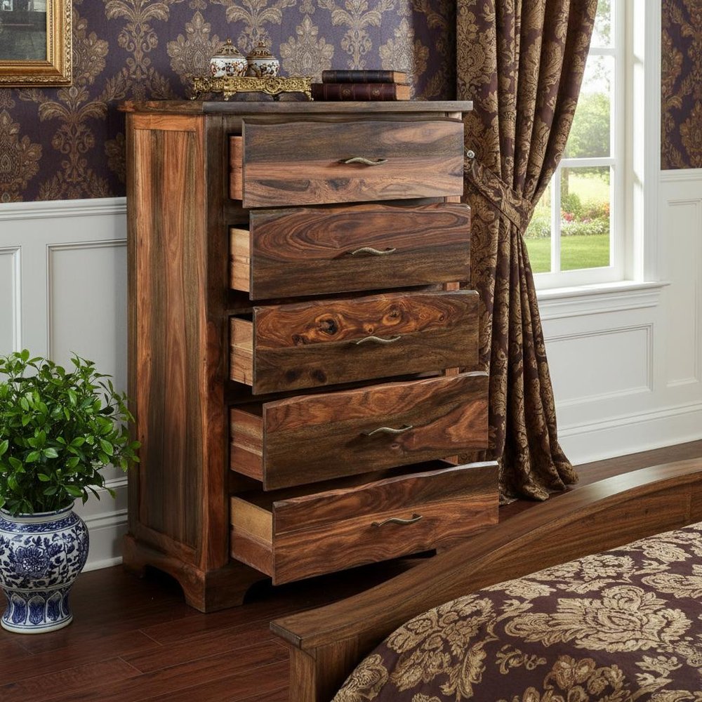 Dark Brown Solid Wood Five Drawer Chest - 36-inch