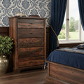Dark Brown Solid Wood Five Drawer Chest - 36-inch