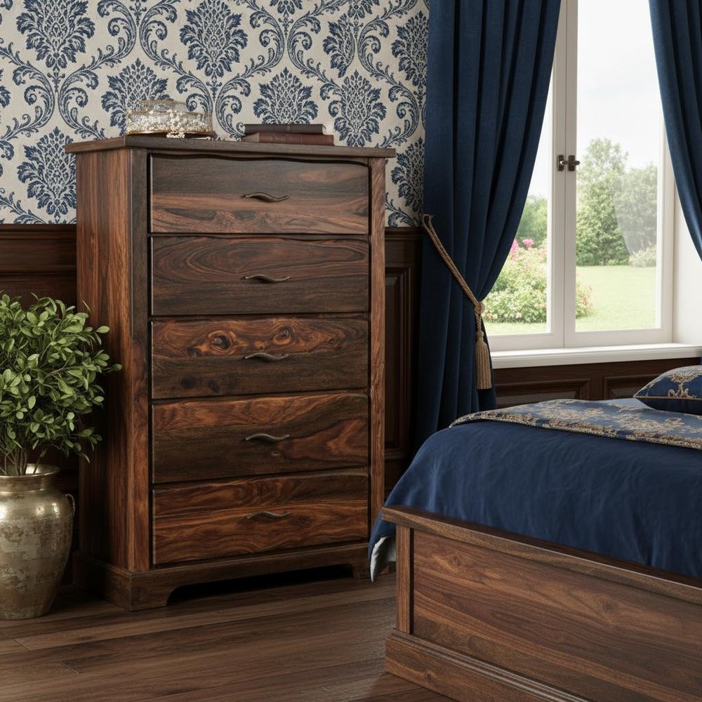 Dark Brown Solid Wood Five Drawer Chest - 36-inch