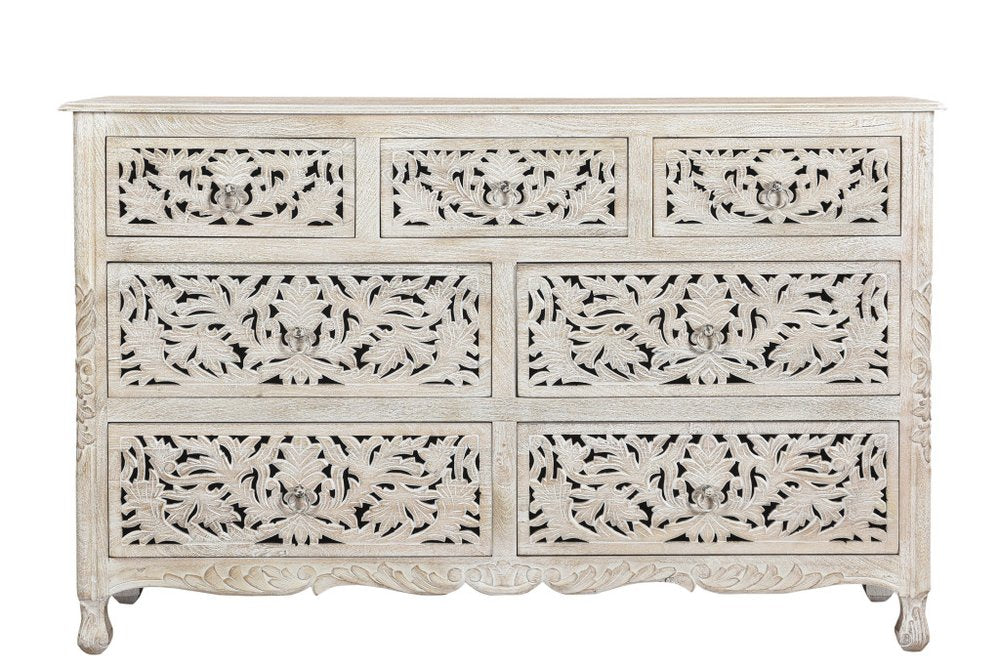 White Solid Wood Seven Drawer Dresser - 57-inch