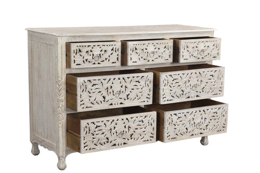 White Solid Wood Seven Drawer Dresser - 57-inch