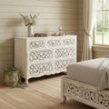 White Solid Wood Seven Drawer Dresser - 57-inch