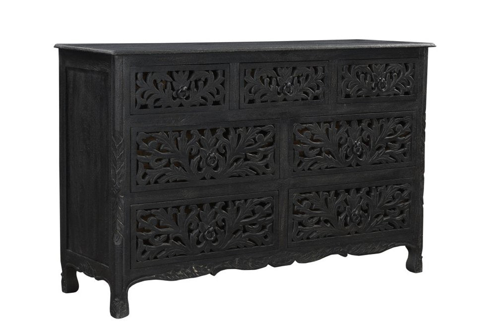 Black Solid Wood Seven Drawer Dresser - 57-inch