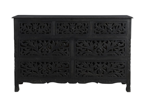 Black Solid Wood Seven Drawer Dresser - 57-inch
