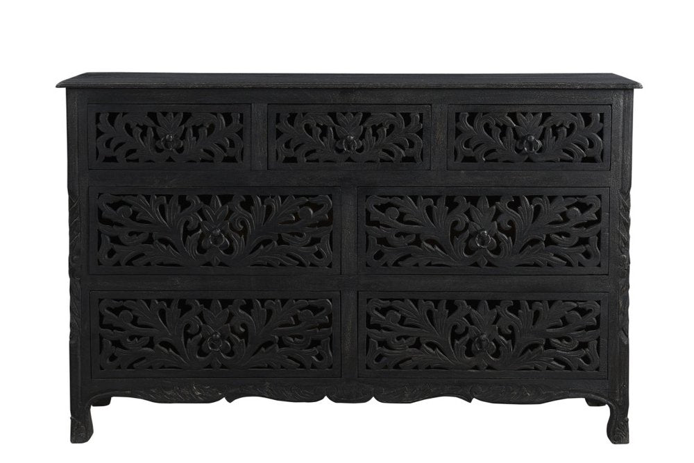 Black Solid Wood Seven Drawer Dresser - 57-inch