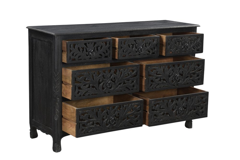 Black Solid Wood Seven Drawer Dresser - 57-inch