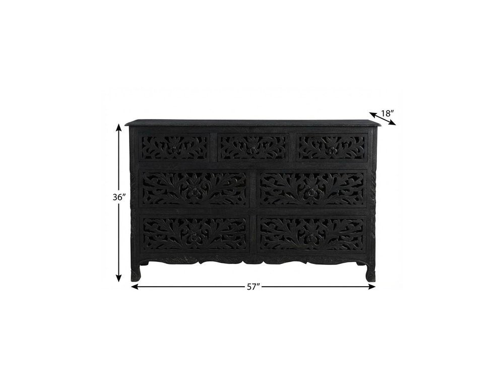 Black Solid Wood Seven Drawer Dresser - 57-inch