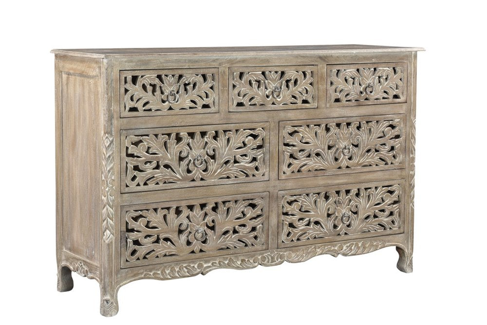 Gray Solid Wood Seven Drawer Dresser - 57-inch