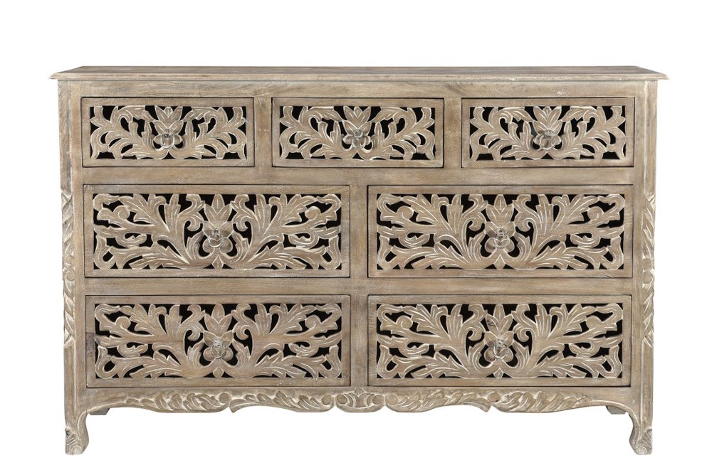 Gray Solid Wood Seven Drawer Dresser - 57-inch
