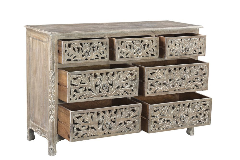 Gray Solid Wood Seven Drawer Dresser - 57-inch