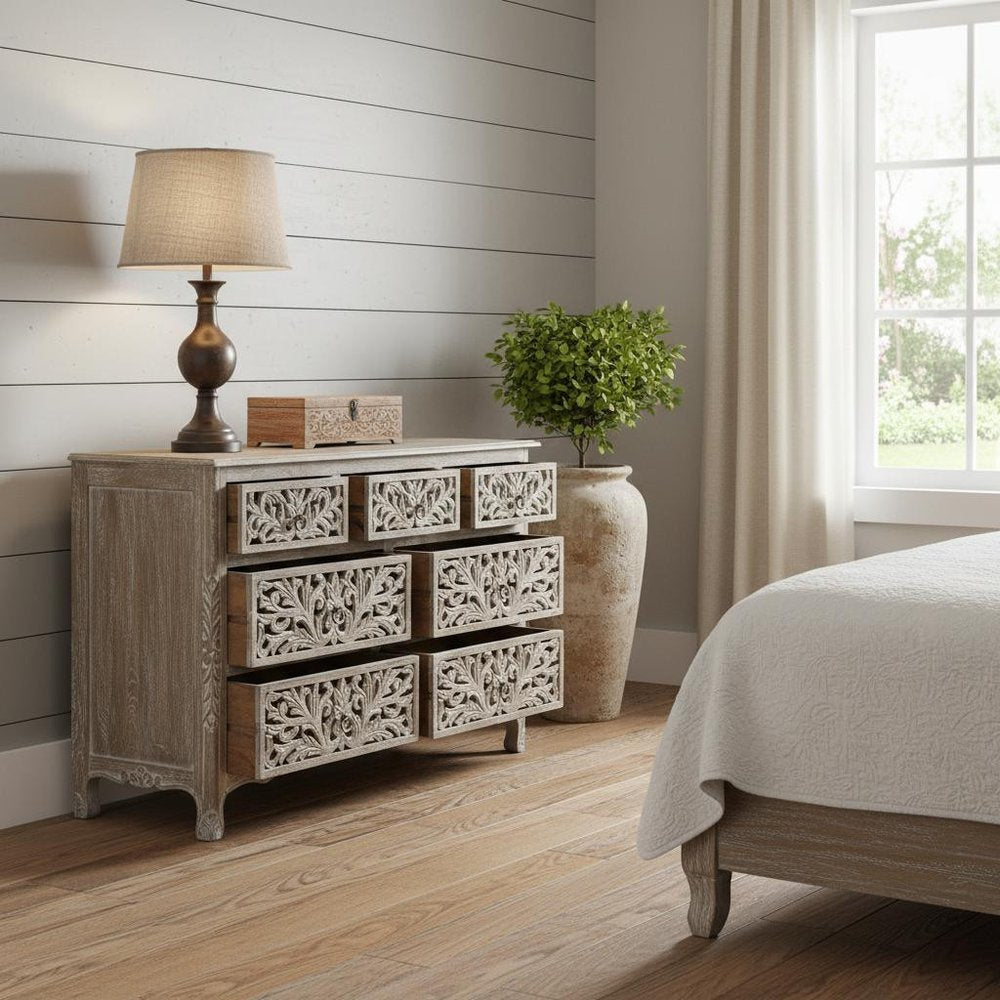 Gray Solid Wood Seven Drawer Dresser - 57-inch