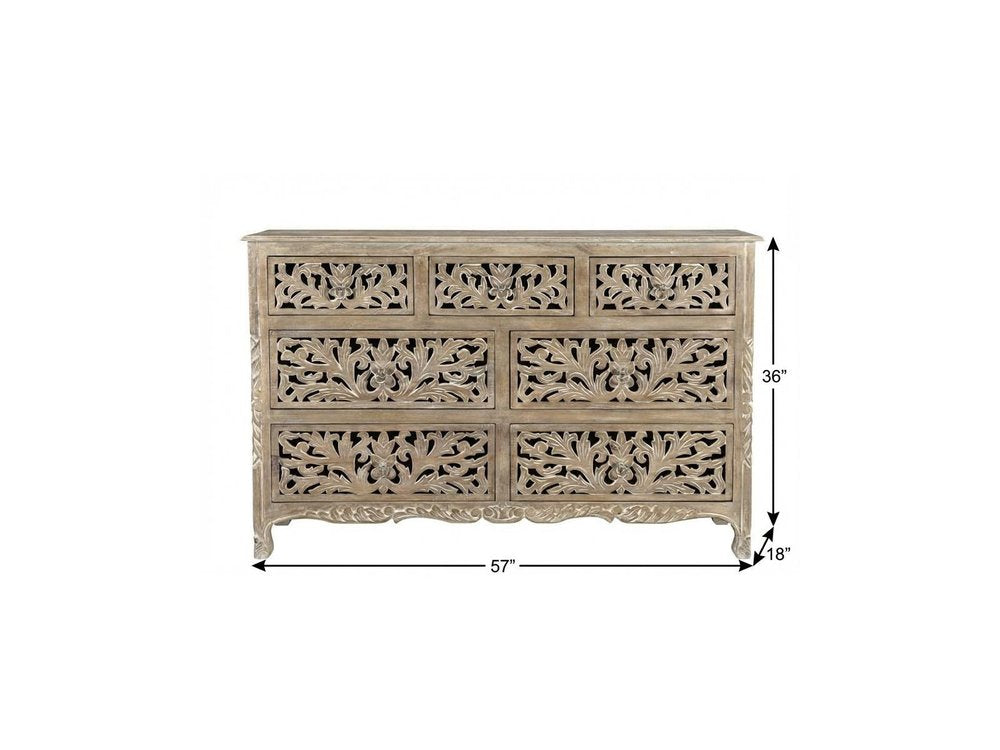Gray Solid Wood Seven Drawer Dresser - 57-inch