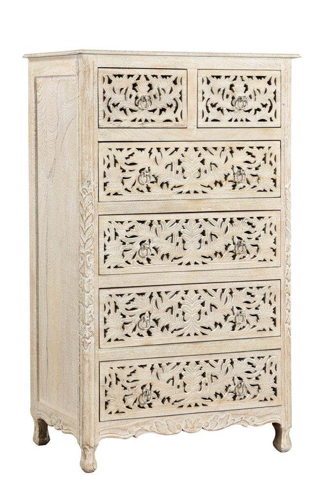 White Solid Wood Seven Drawer Dresser - 57-inch