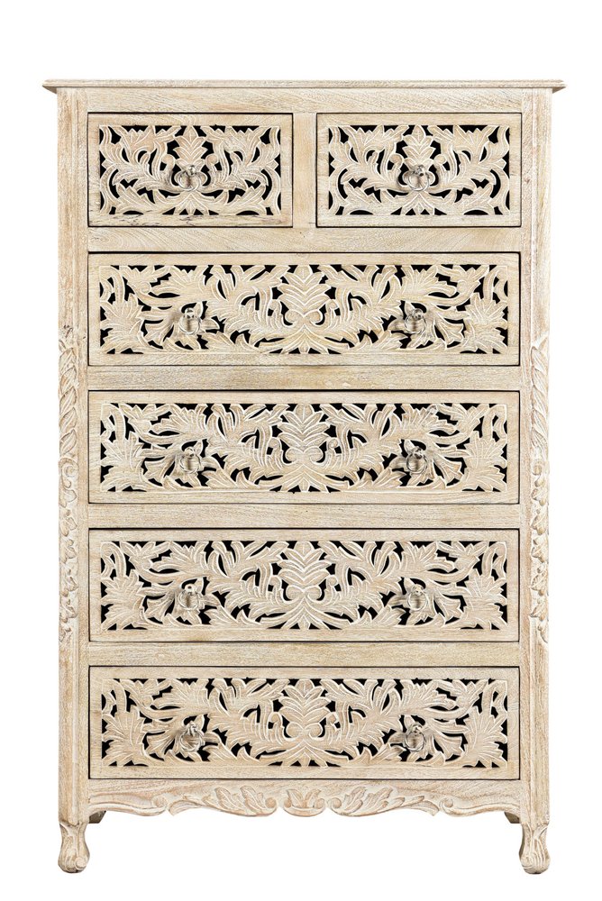 White Solid Wood Seven Drawer Dresser - 57-inch