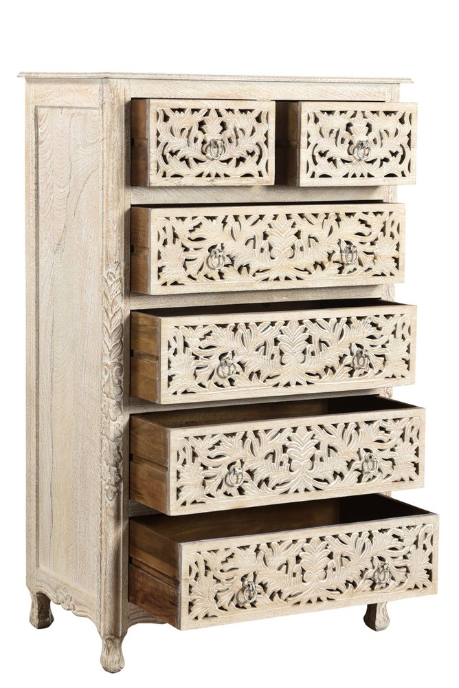 White Solid Wood Seven Drawer Dresser - 57-inch