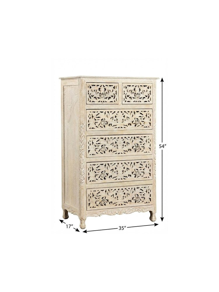 White Solid Wood Seven Drawer Dresser - 57-inch