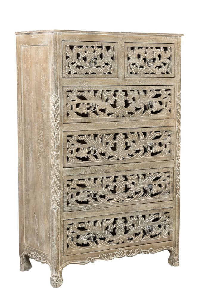 White Solid Wood Seven Drawer Dresser - 57-inch