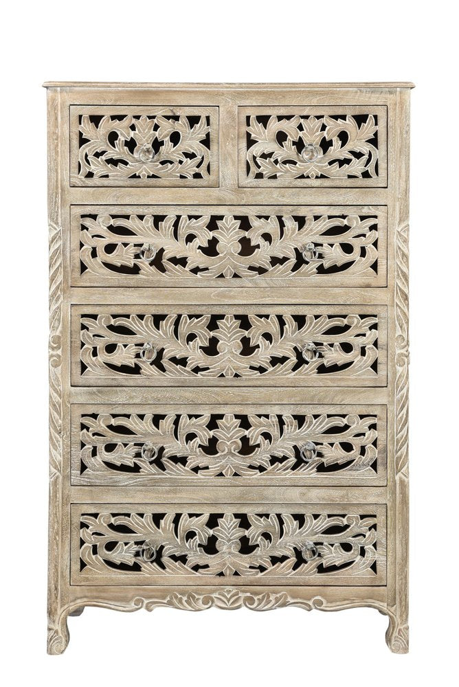 White Solid Wood Seven Drawer Dresser - 57-inch