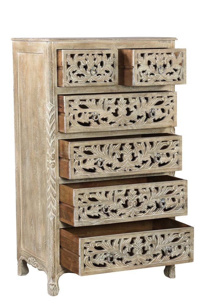 White Solid Wood Seven Drawer Dresser - 57-inch