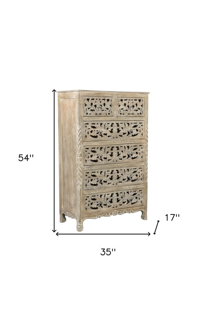 White Solid Wood Seven Drawer Dresser - 57-inch