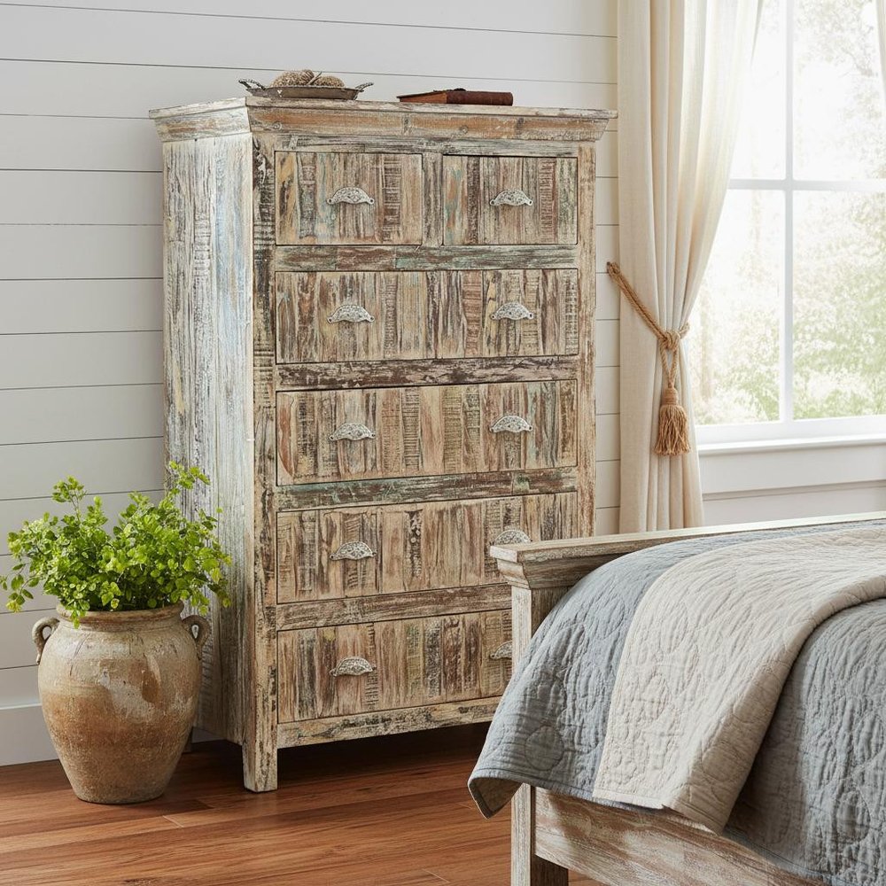 White Solid Wood Six Drawer Chest - 36-inch